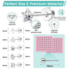 Zygc cz-stone ear studs flat-back for everyday wear.