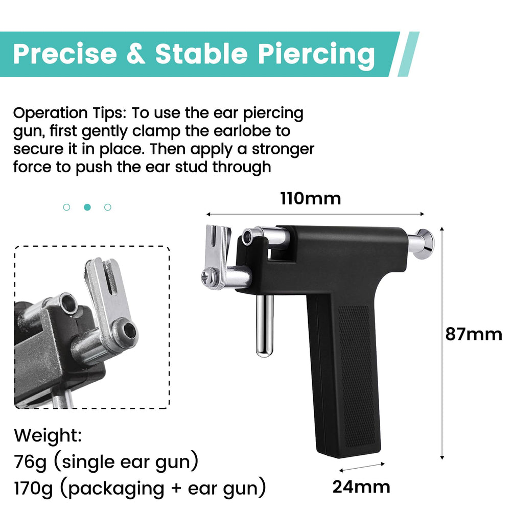 Zygc gloves included for sterile handling during piercing.