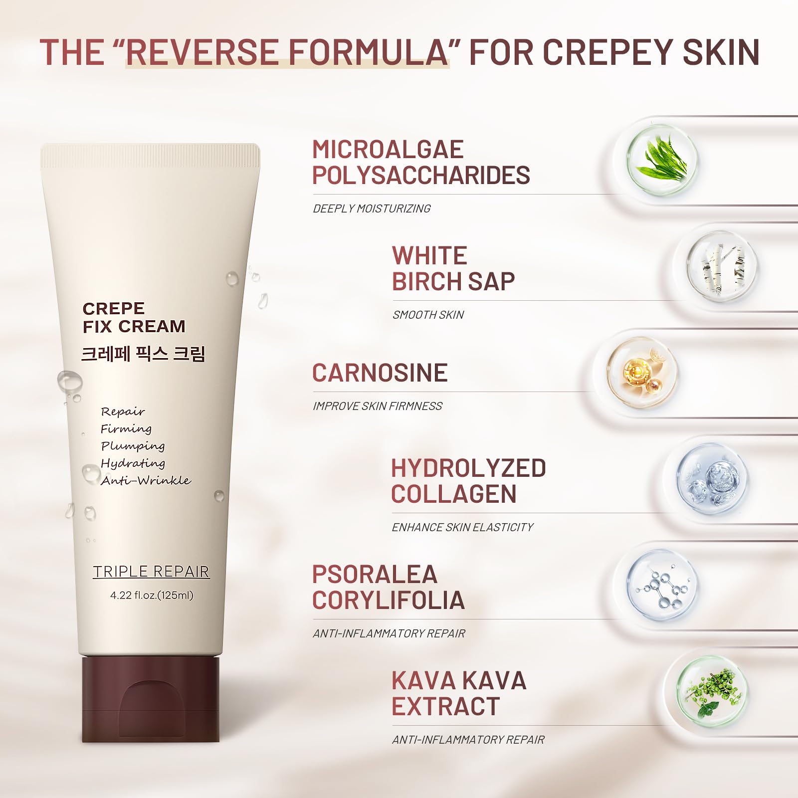 ZZILME Crepe Fix Cream application shot illustrating easy massage for firmer skin