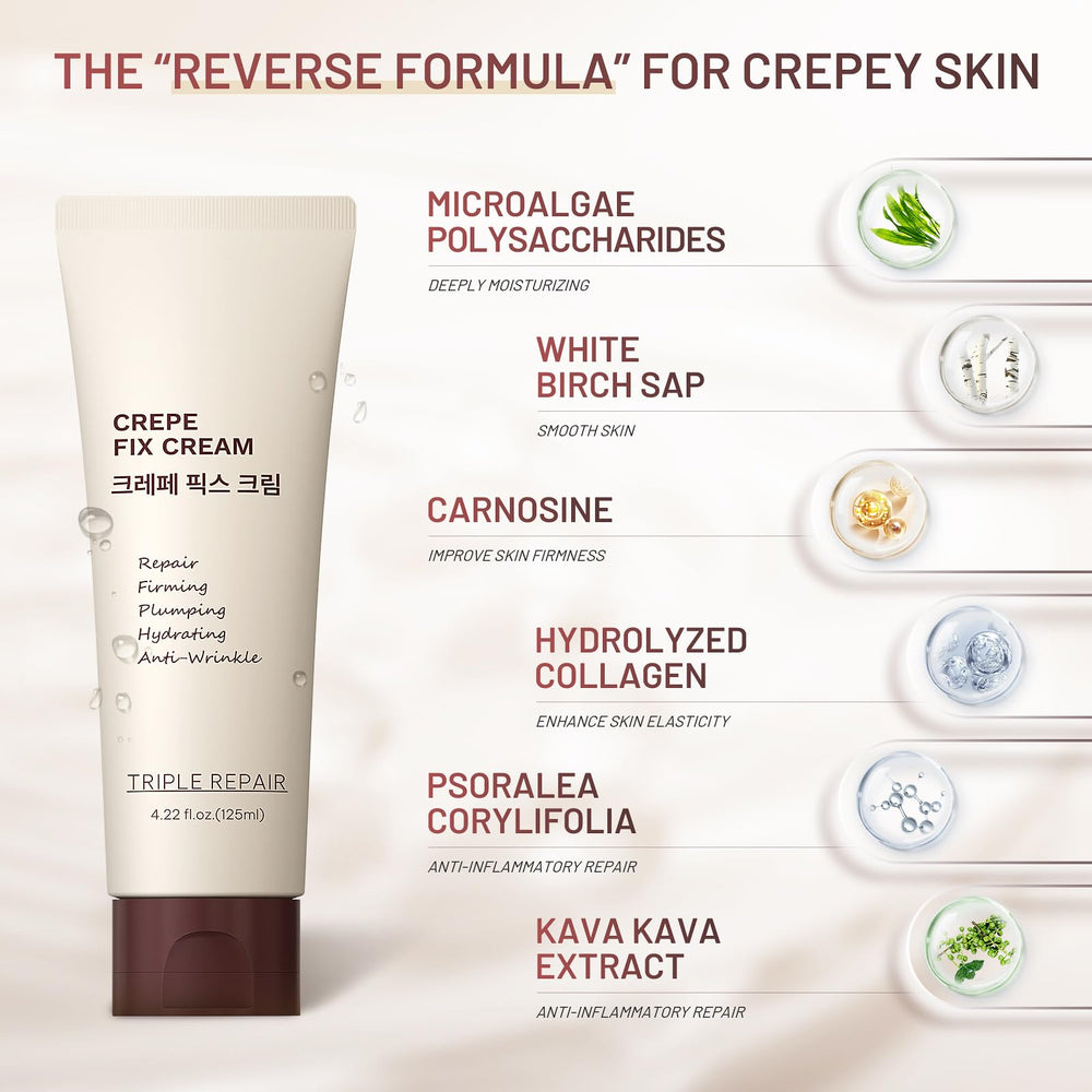 ZZILME Crepe Fix Cream application shot illustrating easy massage for firmer skin