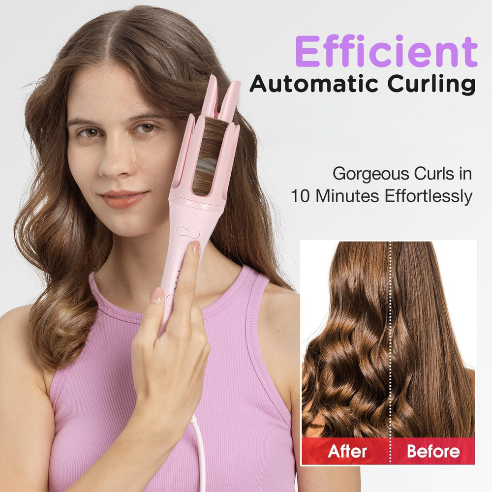 ZZR SEVEN 2-way rotation curler in pink for versatile curl directions and styles.