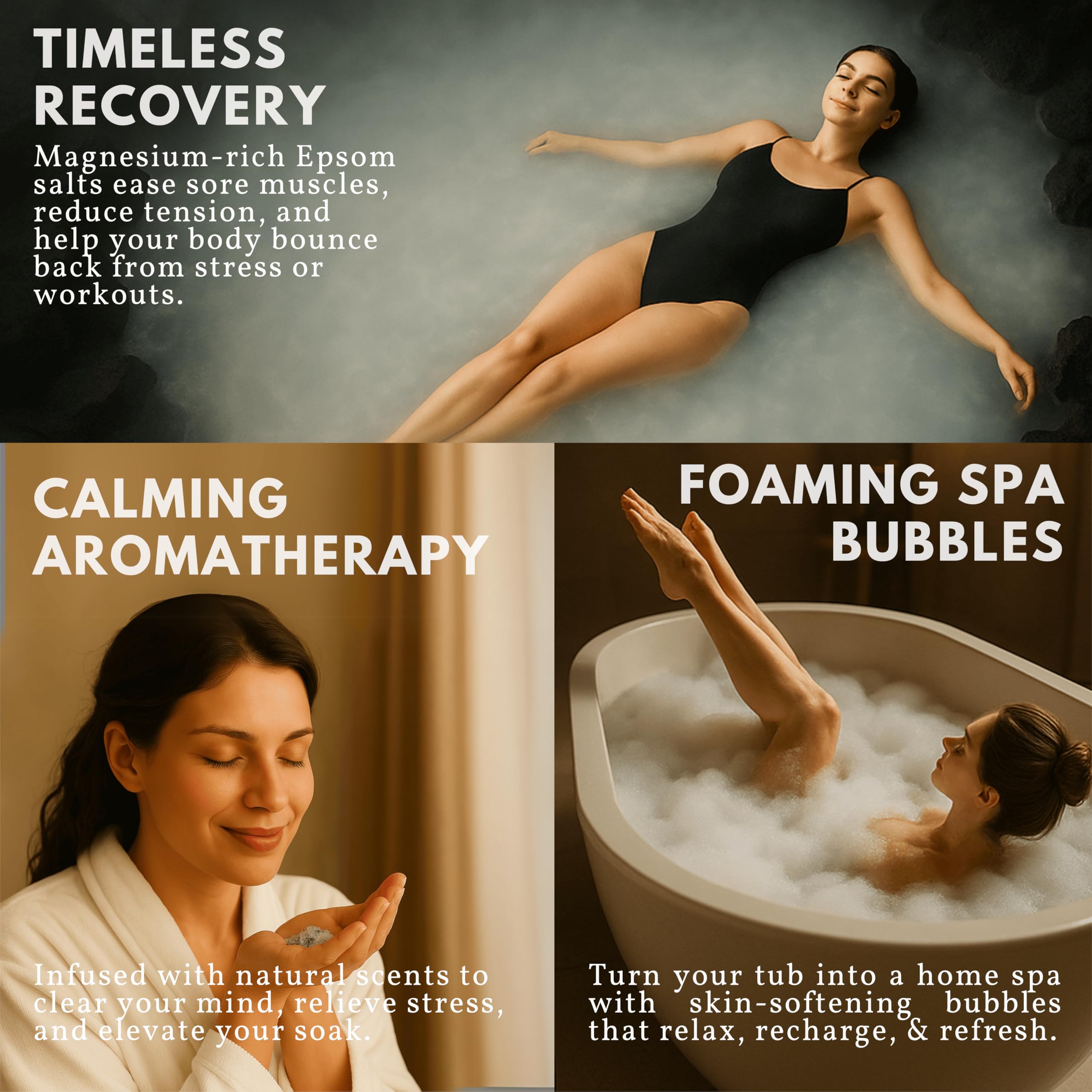 ZZZELLNESS Epsom Salt Plus Bubbles packaged display communicates premium skin-softening soak